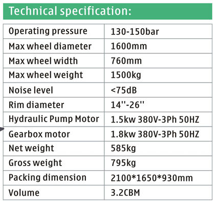 1600mm Diameter 1500kg Mesin Pengubah Ban Truk Otomatis