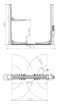 Gantry Design 4T 2 Post Hidrolik Lift Hubungkan Di Bawah Angkat Mobil Plafon Rendah