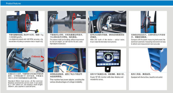 140RPM 19 Inch HD LCD Car Wheel Balancer / Peralatan Penyeimbang Ban